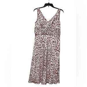 Ann Taylor Petites Red & Ivory Floral Surplice Silk Dress‎